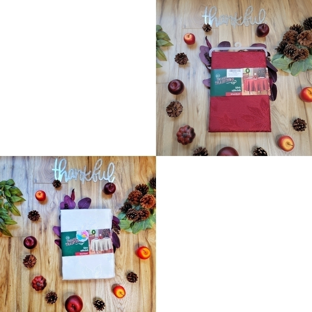 Red or Ivory Poinsettia 60" Round Tablecloths